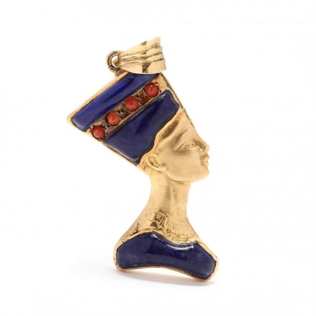 18kt-gold-and-enamel-egyptian-nefertiti-pendant