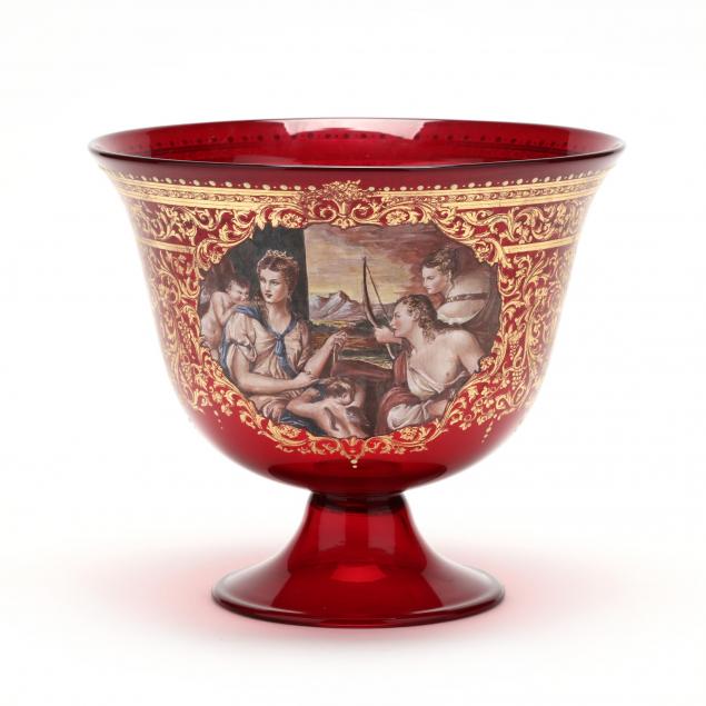 venetian-enamel-decorated-pedestal-bowl