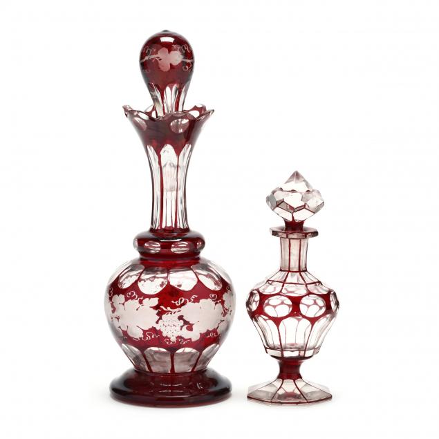 two-antique-bohemian-ruby-decorated-bottles