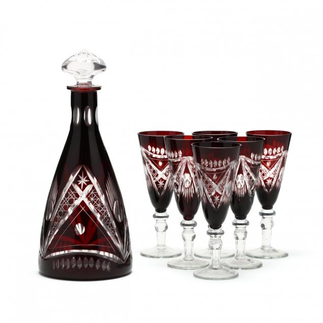 bohemian-ruby-cut-to-clear-decanter-set