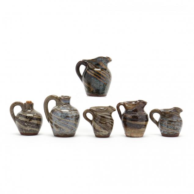 western-nc-pottery-six-miniature-swirl-vessels