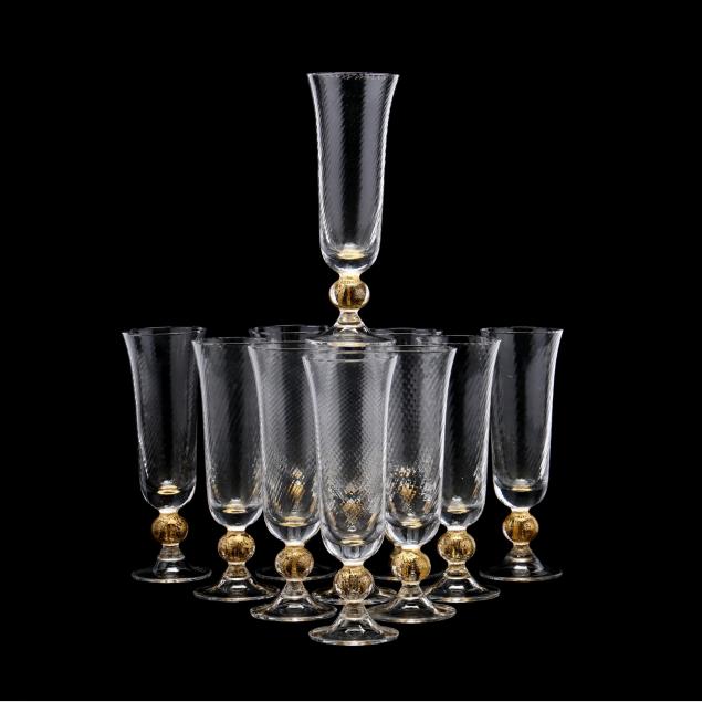 ferro-lazarini-set-of-eleven-glass-champagne-flutes