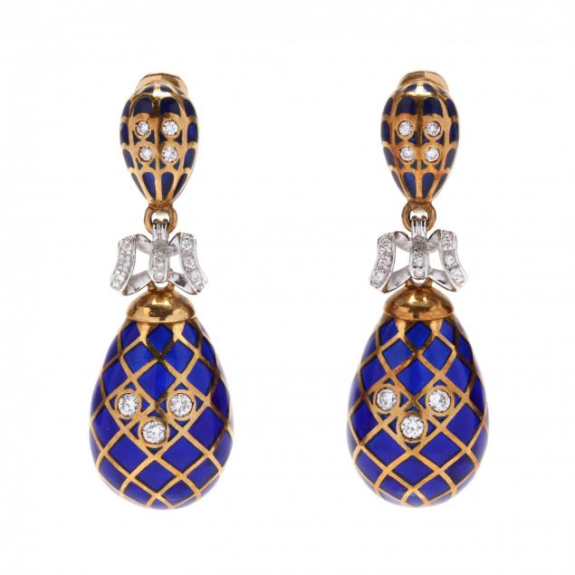 18kt-bi-color-gold-enamel-and-diamond-earrings