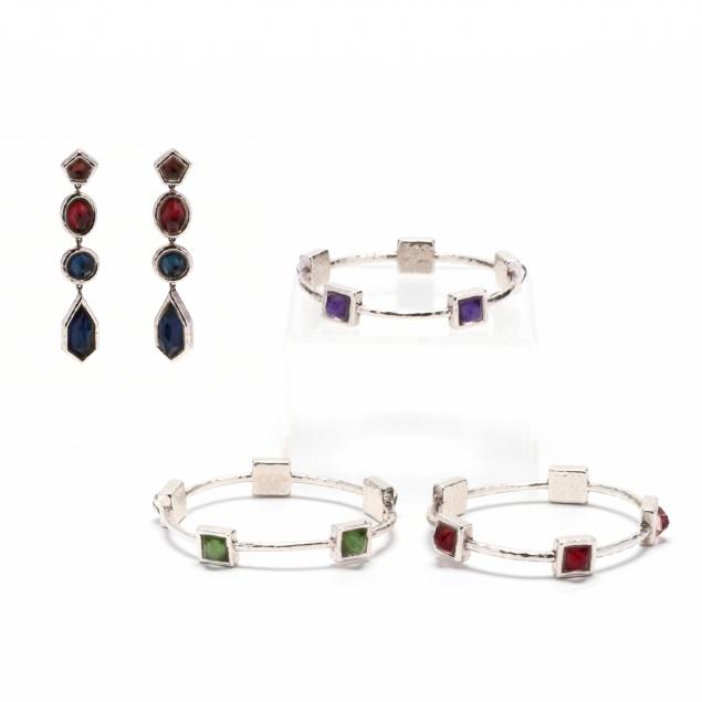three-sterling-silver-and-gemstone-bangle-bracelets-and-earrings-ippolita
