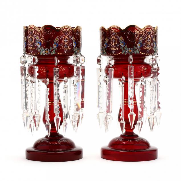 pair-of-ruby-glass-and-drop-prism-mantel-lusters