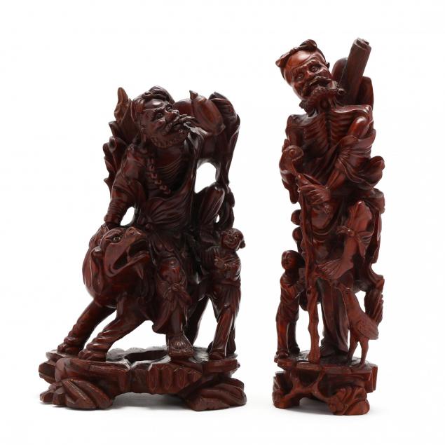 two-chinese-carved-wood-figures