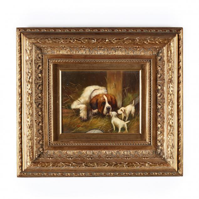 decorative-painting-of-a-dog-and-her-pups
