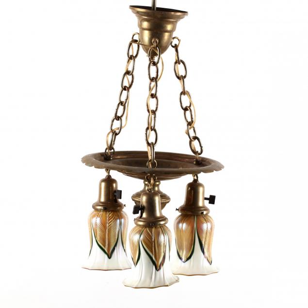 vintage-brass-light-fixture-with-art-glass-shades