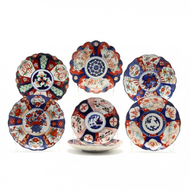 seven-antique-japanese-imari-porcelain-plates