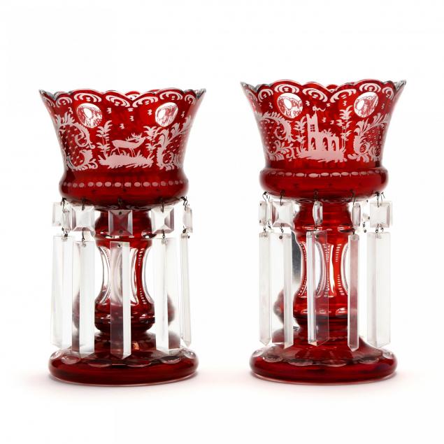 pair-of-bohemian-ruby-cut-to-clear-mantel-lusters