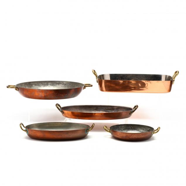 five-copper-open-baking-pans