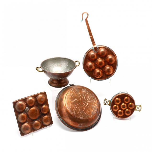 five-pieces-of-vintage-copper-cookware