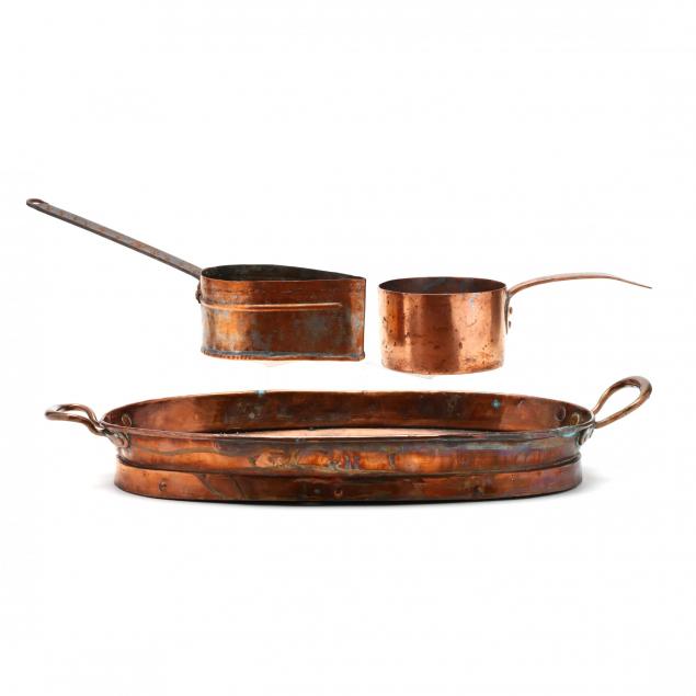 three-antique-copper-pans