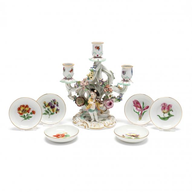 a-diminutive-meissen-candelabra-and-six-meissen-butter-pats