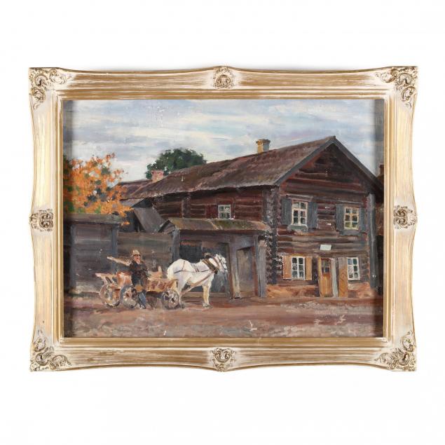 sergei-vinogradov-russian-1869-1938-village-scene-with-figure-horse