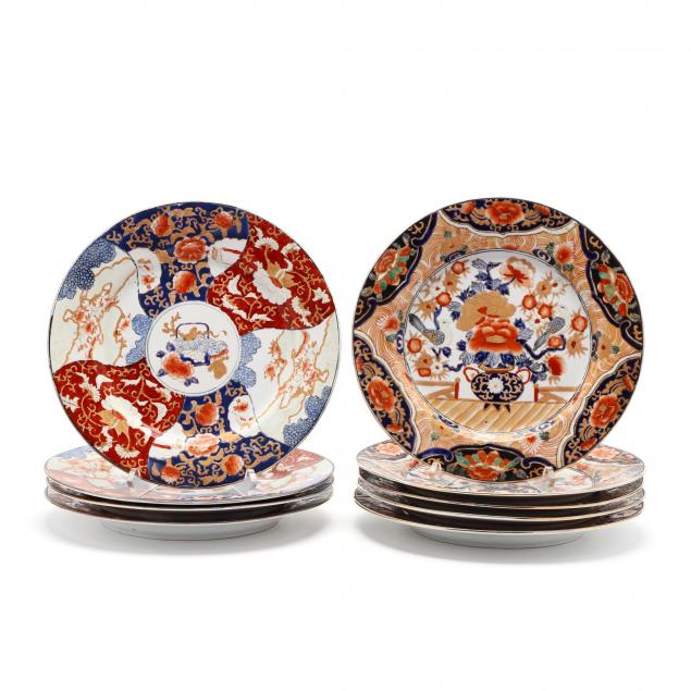 nine-japanese-imari-porcelain-dinner-plates