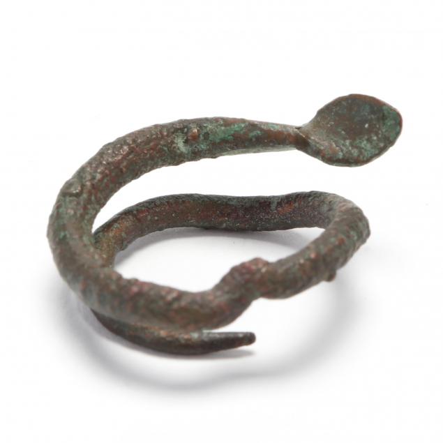 Roman Snake Ring, Coptic Bone Carvings and Byzantine Bronze Cross (Lot