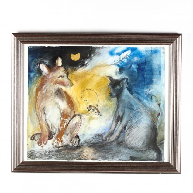 contemporary-allegorical-painting-of-a-fox-and-a-cat