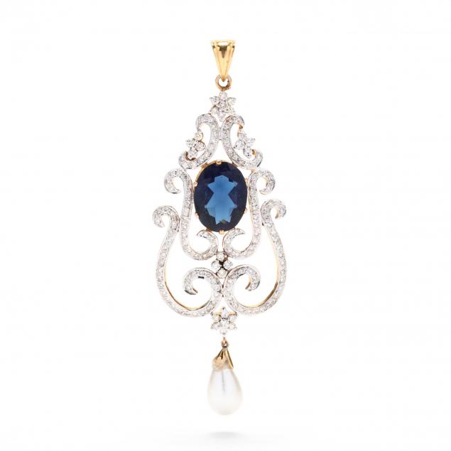 18kt-bi-color-gold-diamond-and-gem-set-pendant