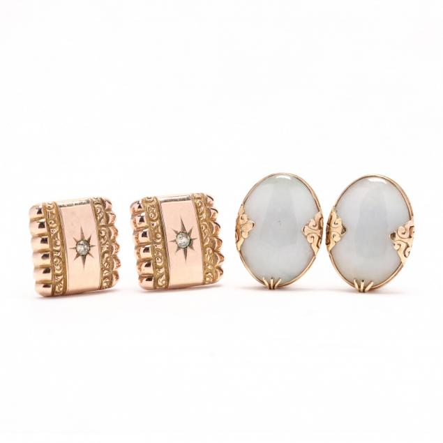 two-pairs-of-gold-and-gem-set-earrings