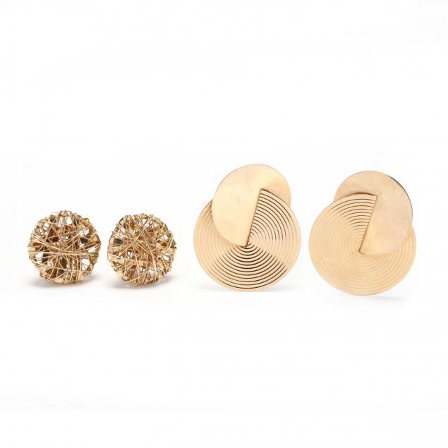 two-pairs-of-14kt-gold-earrings