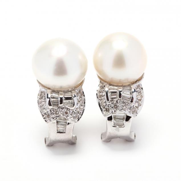 18KT White Gold, South Sea Pearl, and Diamond Earrings (Lot 4040 - Fine ...