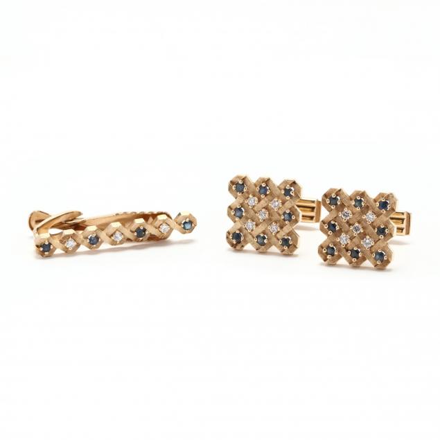 14kt-gold-diamond-and-sapphire-cufflinks-and-tie-tac