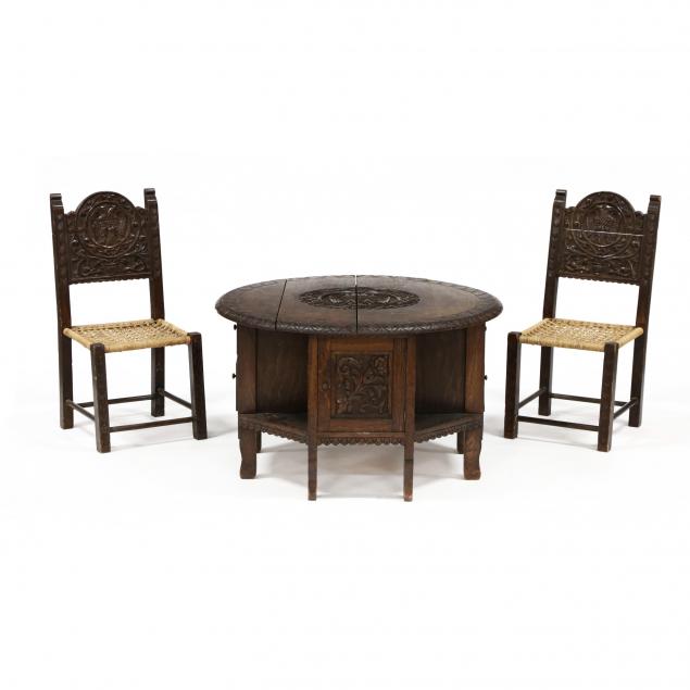 jacobean-style-carved-oak-child-s-table-and-chairs