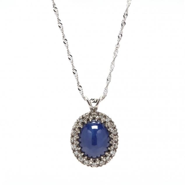 white-gold-synthetic-star-sapphire-and-diamond-necklace