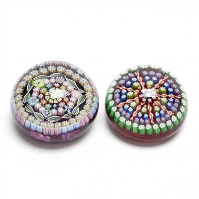 two-perthshire-millefiori-art-glass-paperweights