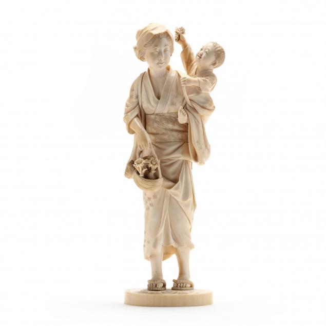 meiji-period-carved-ivory-grouping-of-a-mother-and-child