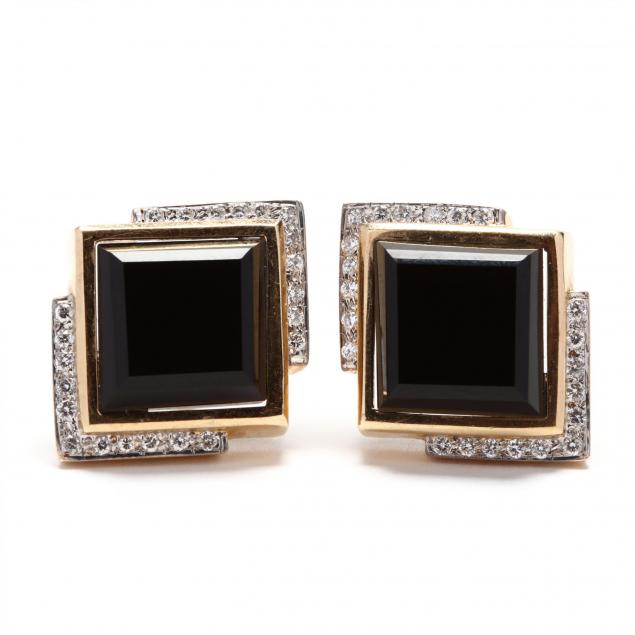 14kt-gold-black-onyx-and-diamond-earrings-signed