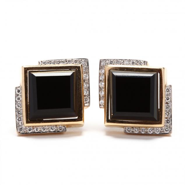 14kt-gold-black-onyx-and-diamond-earrings-signed