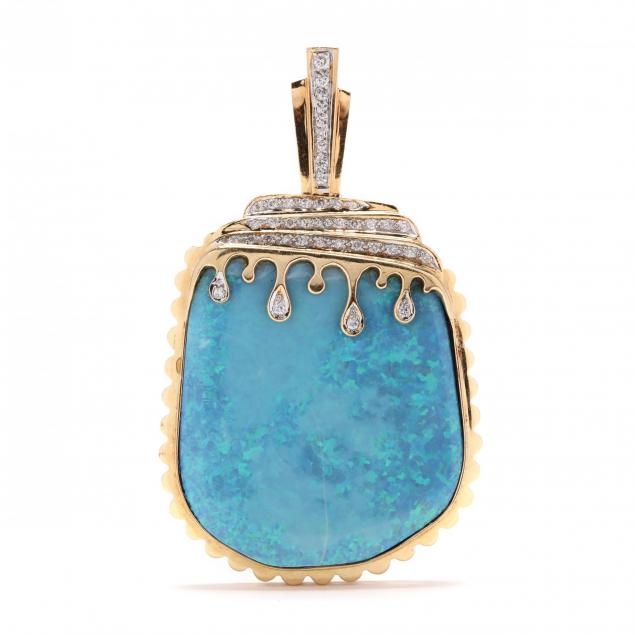 18kt-gold-diamond-and-boulder-opal-pendant