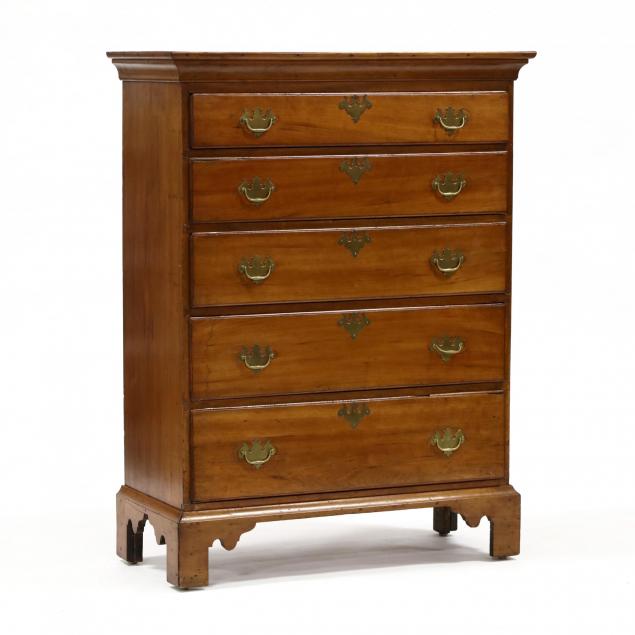 new-england-chippendale-cherry-semi-tall-chest-of-drawers
