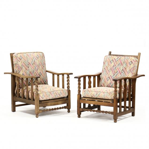 two-william-morris-style-oak-armchars