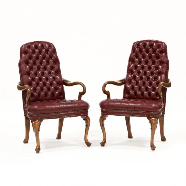 pair-of-queen-anne-style-tufted-leather-armchairs