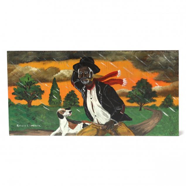 georgia-folk-art-painting-richard-roebuck-b-1960-madison-county-walkin-against-the-wind
