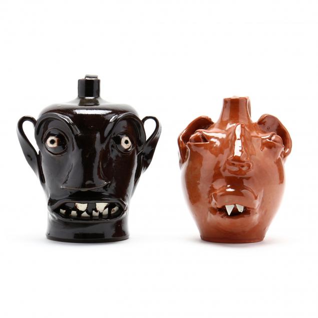 two-nc-folk-pottery-seagrove-face-jugs