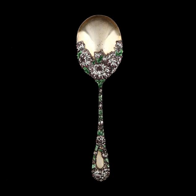 durgin-chrysanthemum-enameled-sterling-silver-serving-spoon