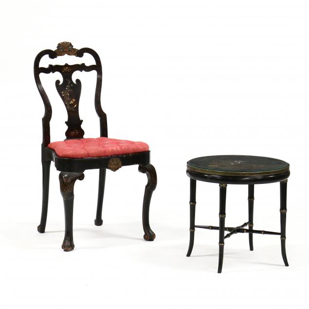 antique-english-chinoiserie-side-chair-and-low-table