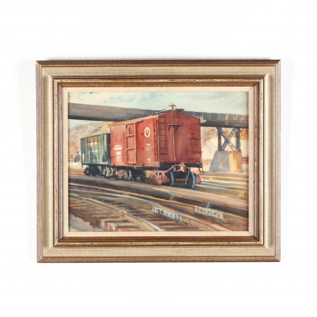 henry-jay-lee-ny-fl-1896-1968-train-cars-on-the-tracks