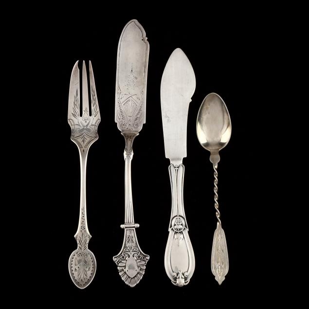 four-19th-century-sterling-silver-coin-silver-flatware-pieces