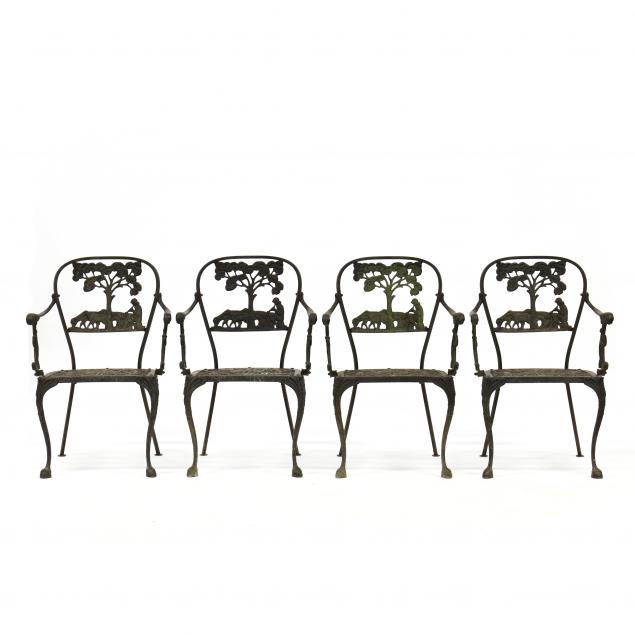 set-of-four-aluminum-pastoral-motif-garden-armchairs