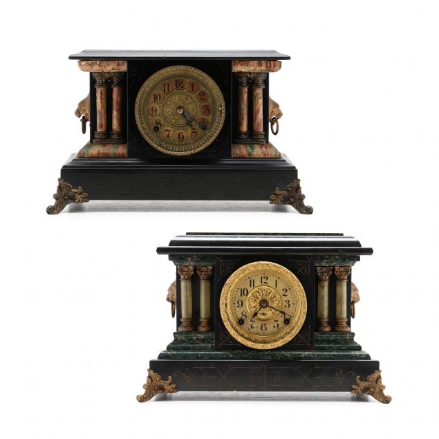 two-victorian-faux-painted-mantel-clocks
