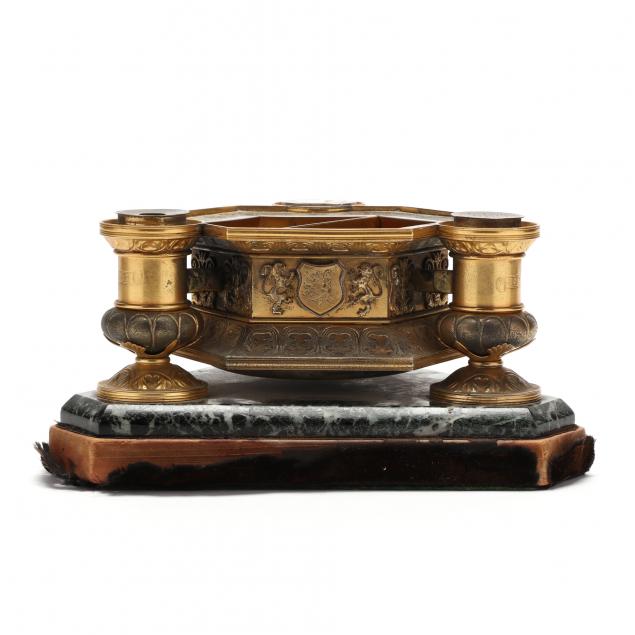 french-armorial-gilt-bronze-and-marble-standish