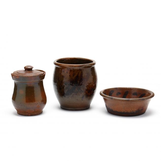 three-american-redware-pottery-vessels-19th-century