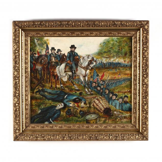 folk-art-painting-of-a-mounted-union-general-and-his-staff-on-the-battlefield