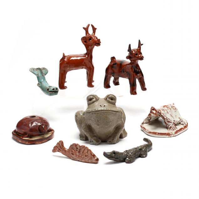 nc-folk-pottery-eight-vintage-molded-animals-jb-cole-and-jugtown