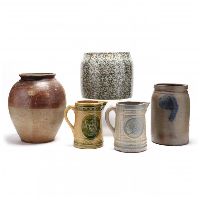 five-antique-stoneware-pottery-vessels